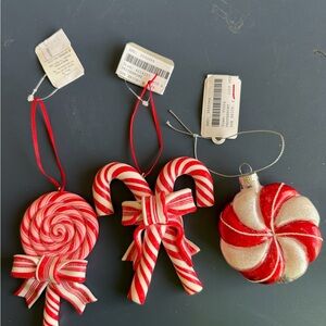 Peppermint Festive Red and White Holiday Ornaments Set